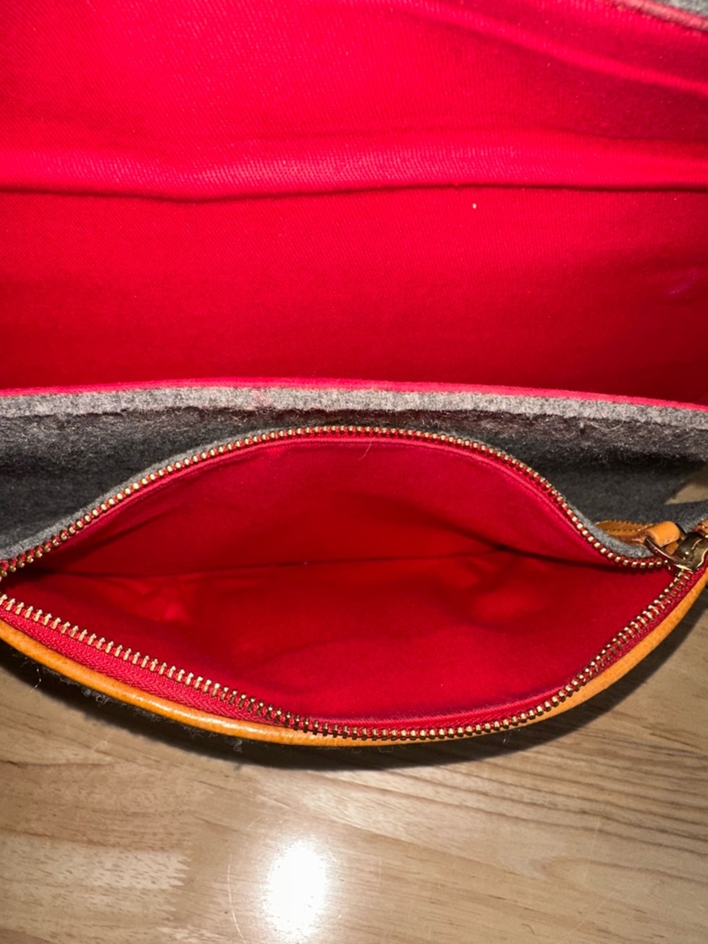 Gray Felt Laptop Bag with Tan Leather Straps - Picture 8 of 8